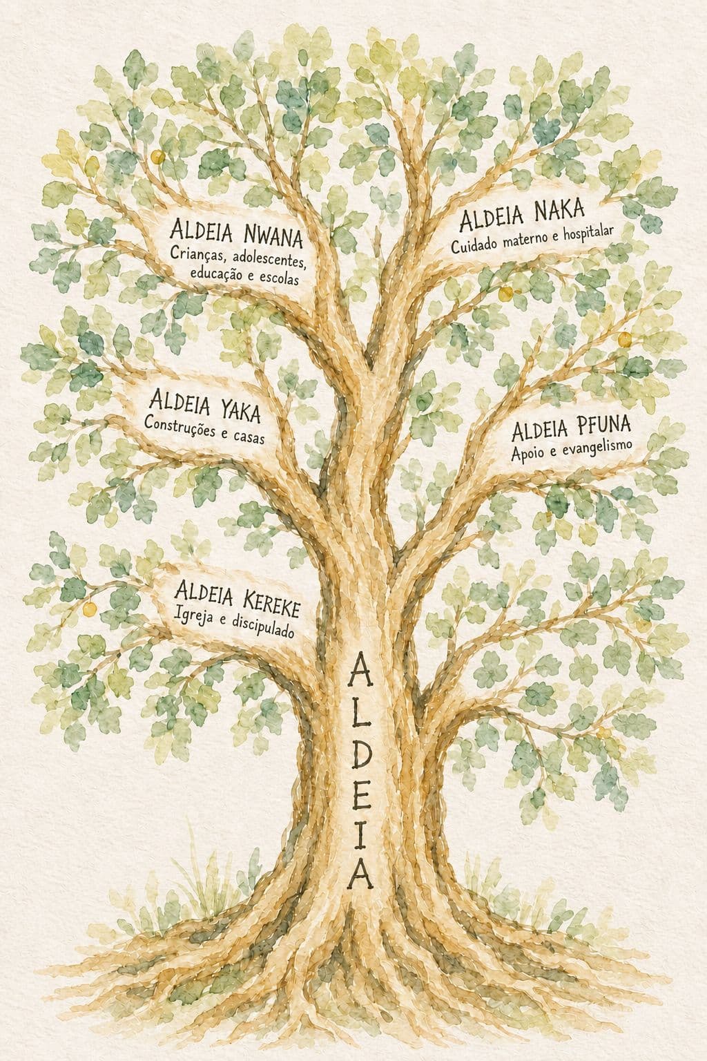 A árvore da Aldeia, com um ramo para cada projeto